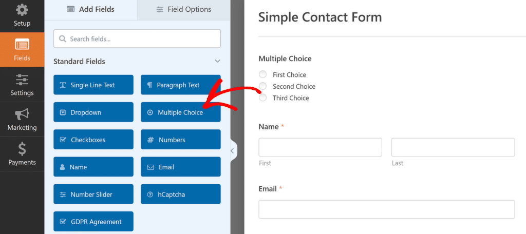 Campo de opción múltiple - WPForms Multiple choice field