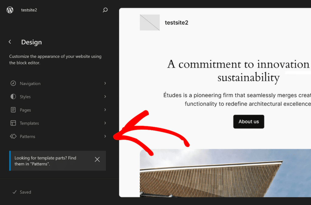 Wählen Sie Patterns Site Editor – WPForms select patterns site editor