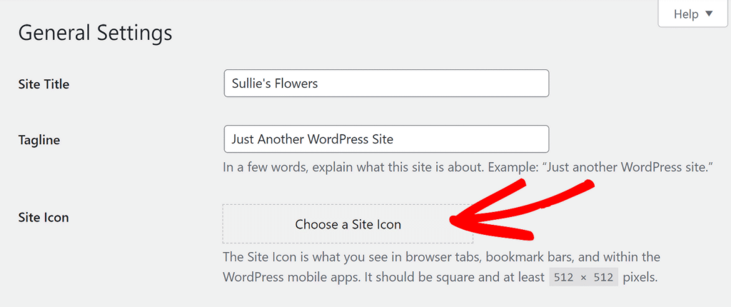 Wählen Sie Site-Symbol – WPForms choose site icon