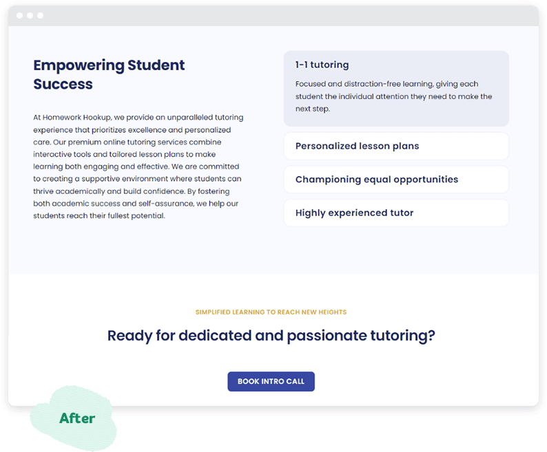 Strona zajęć w Homework Hookup po przeprojektowaniu strony internetowej