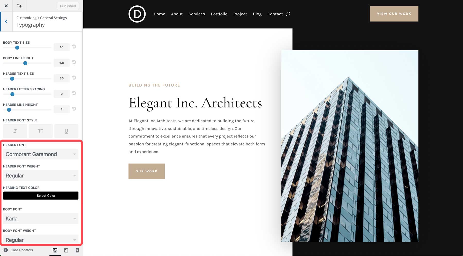 موقع بداية المهندس المعماري لـ Divi
