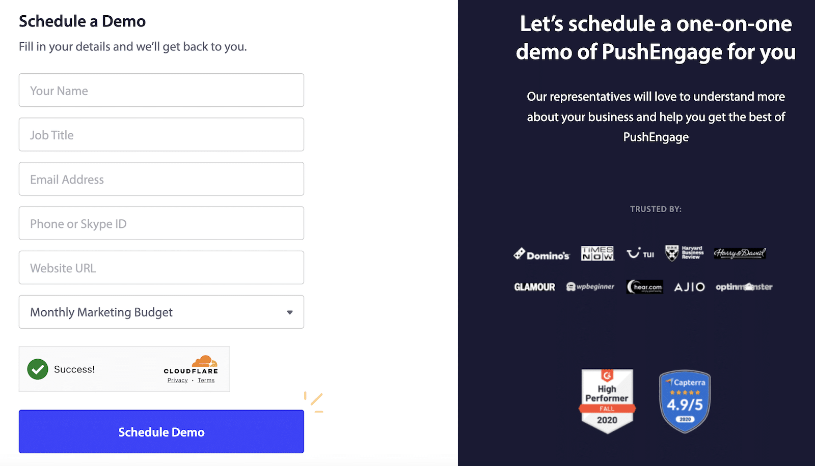 Formulir Demo PushEngage - WPForms PushEngage Demo Form