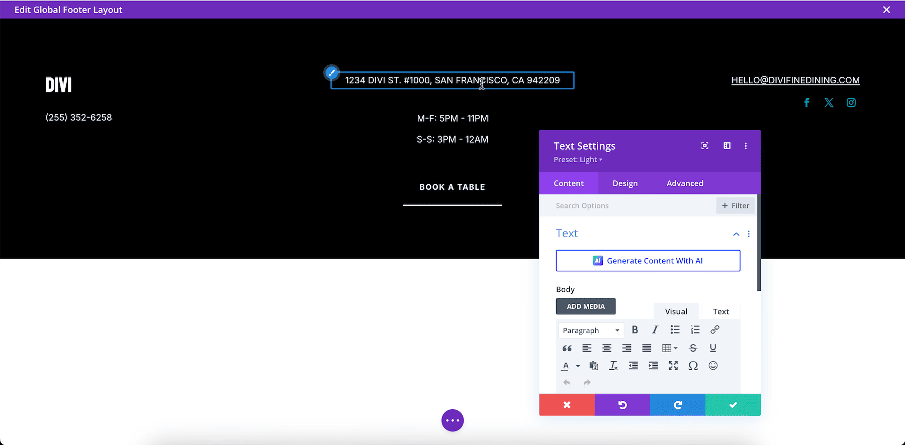 modificar el pie de página usando el generador de arrastrar y soltar