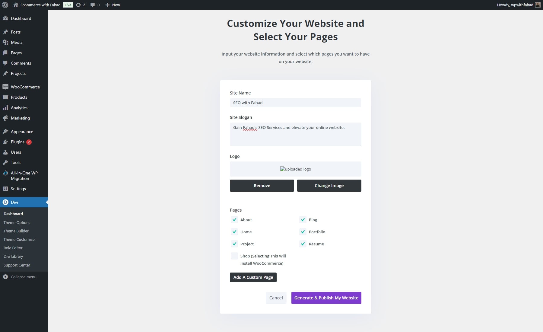 situs cepat divi menyesuaikan situs awal portofolio