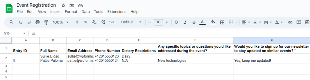 การกรอกแบบฟอร์ม Google ชีต - WPForms form entry google sheets