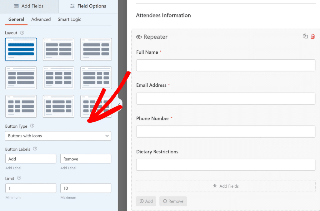 การปรับแต่งฟิลด์ Repeater - WPForms repeater field customizations
