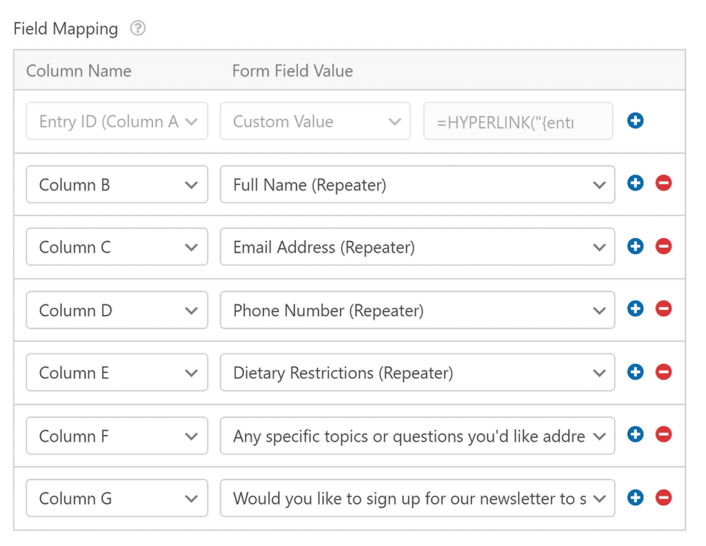 การทำแผนที่ภาคสนาม - WPForms google sheets field mapping