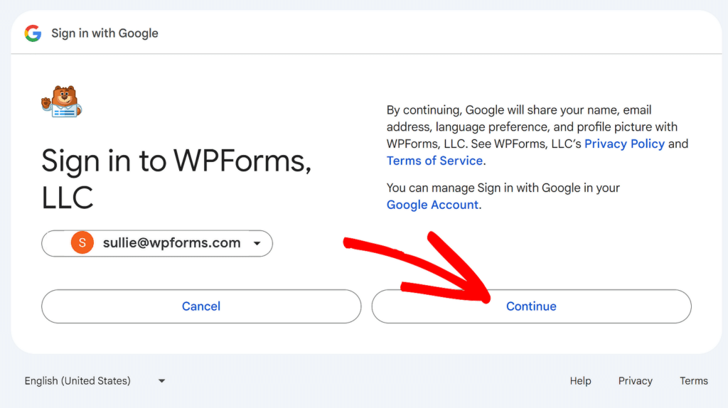 Google ดำเนินการต่อ - WPForms google continue