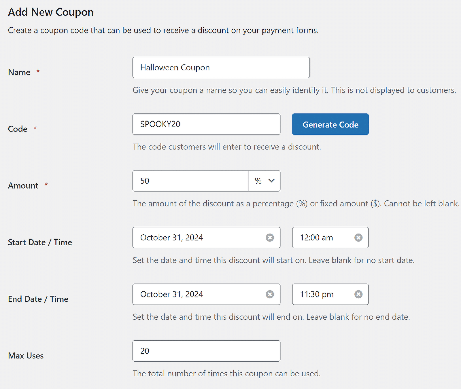 Sınırlı Süreli Kupon Cadılar Bayramı - WPForms limited time coupon halloween
