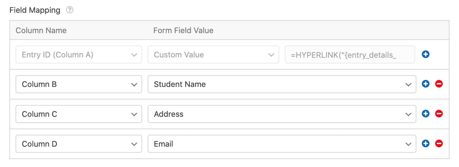 - WPフォーム Student registration field mapping