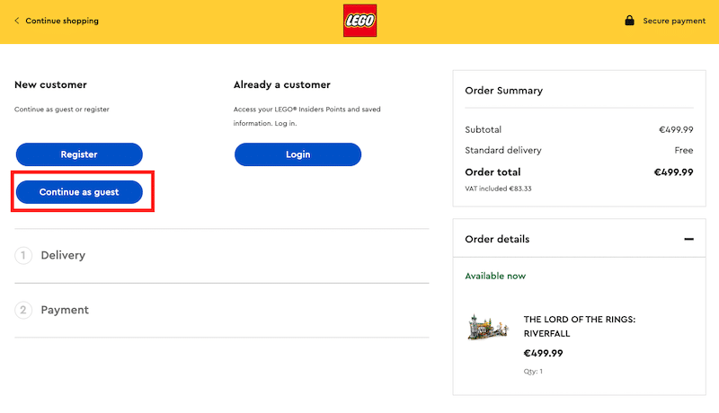 Paiements pour les invités, les inscriptions et les connexions - Source : Lego