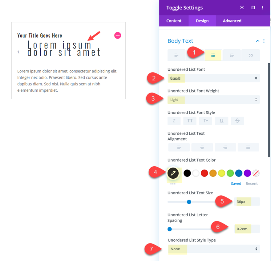estilos de lista divi