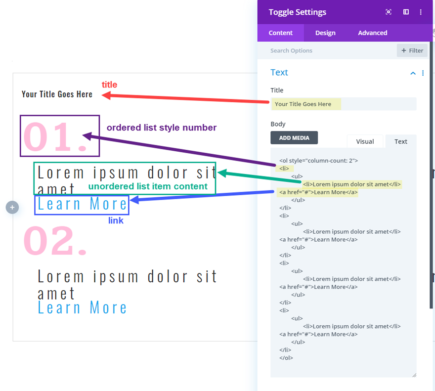 estilos de lista divi
