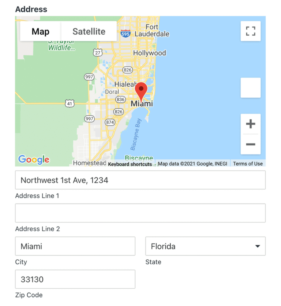 위치정보 프런트엔드 예시 - WPForms geolocation frontend example