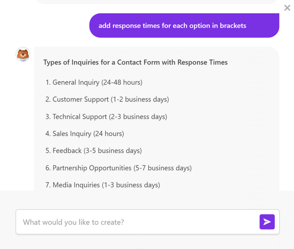 AI 응답 편집 - WPForms edit ai response