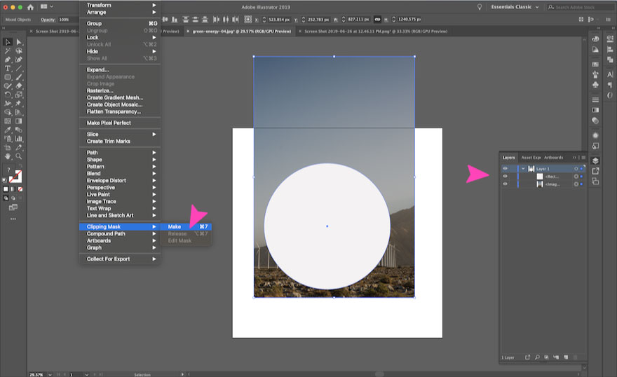 screenshot di Adobe Illustrator - crea una maschera di ritaglio
