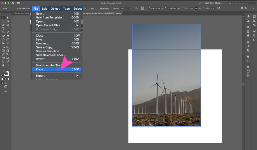 screenshot del luogo dell'immagine di Adobe Illustrator