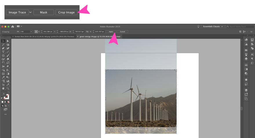 screenshot di un ritaglio di immagine su Illustrator