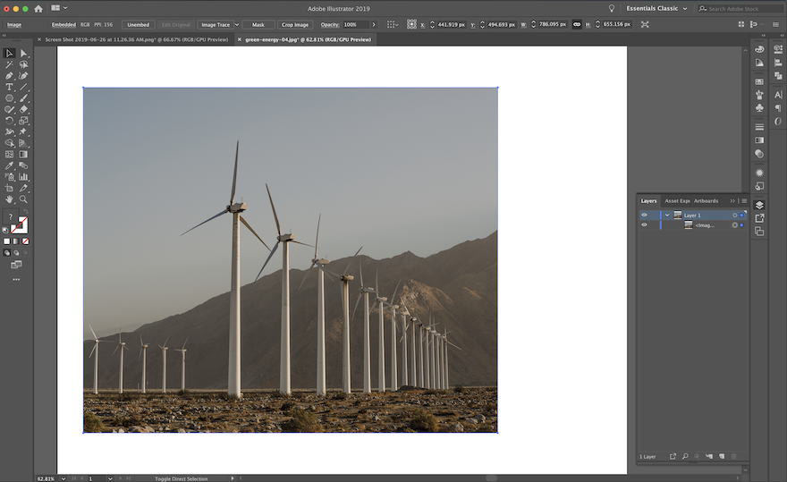 screenshot di Adobe Illustrator - immagine ritagliata