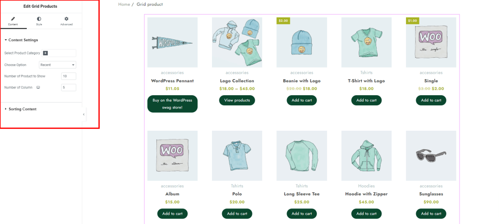WooCommerce にグリッド製品を追加するにはどうすればよいですか? 11 Edit Grid product with Elementor 1