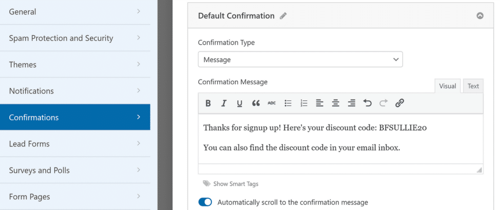 양식 확인 시 쿠폰 - WPForms Coupon in form confirmation