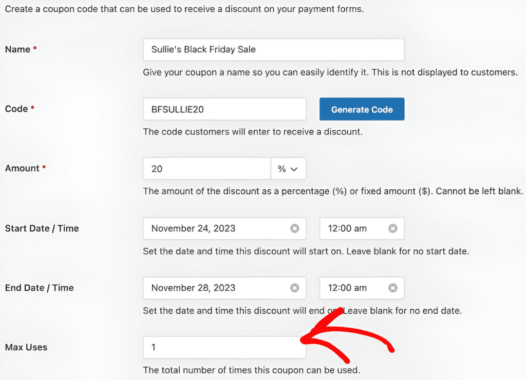 블랙 프라이데이 쿠폰 코드 생성 - WPForms Creating coupon code for Black Friday