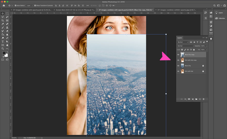Screenshot der Photoshop-Deckkraft auf Ebenen