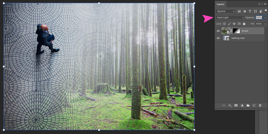 Wenden Sie den Mischmodus für hartes Licht an