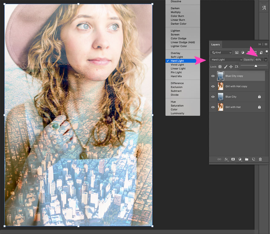 Screenshot des Mischmodus für hartes Licht