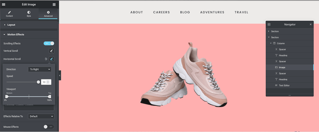 Wie füge ich einer WordPress-Website eine Scroll-Animation hinzu? 8 Set Horizontal Scroll Direction using Elementor