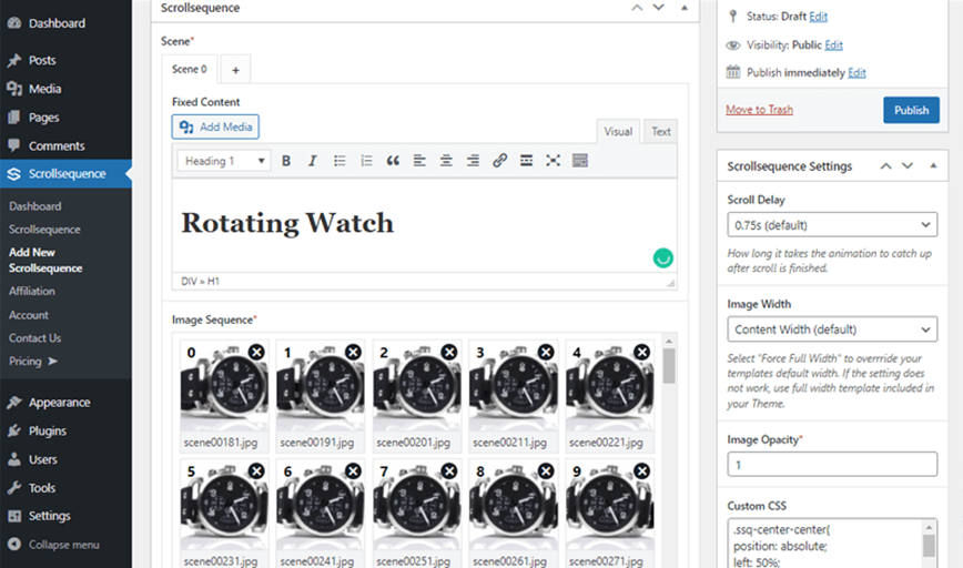 Wie füge ich einer WordPress-Website eine Scroll-Animation hinzu? 5 Animating Scrolling sequences for Rotating Watch demo