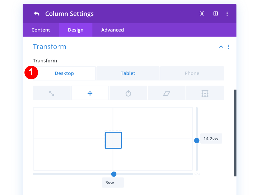 coluna um opções de transformação