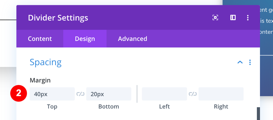 adicione espaçamento ao divisor