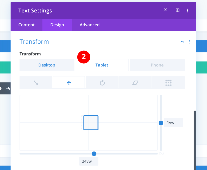 transformar as configurações para o texto na coluna dois