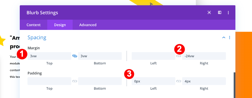 espaçamento do blurb para a coluna dois