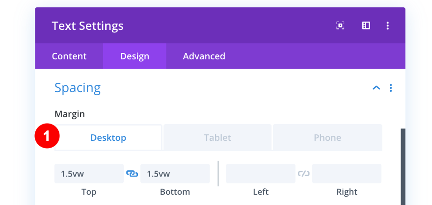 espaçamento de texto na coluna um desktop