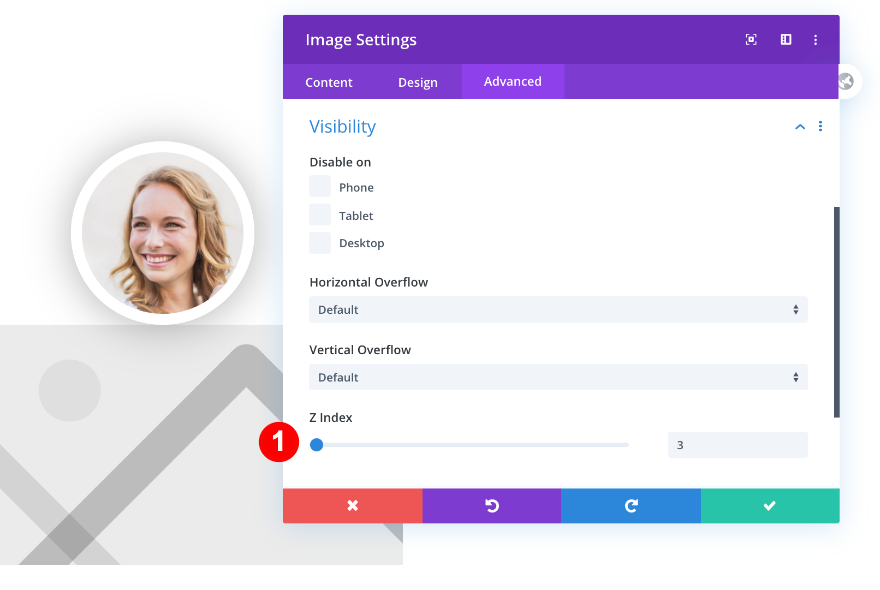 اضبط الفهرس z على 3