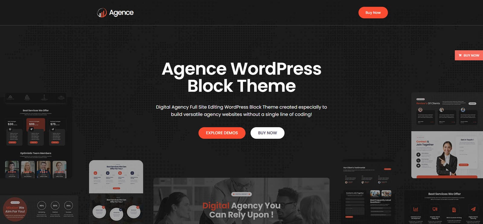 Visual Agence, salah satu tema FSE terbaik untuk bisnis dengan plugin WooCommerce terintegrasi.