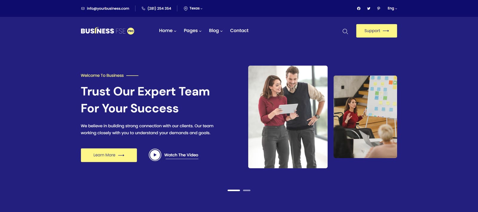 Ilustrasi Business FSE Pro, tema WordPress FSE yang ringan & responsif dengan beragam desain pola & gaya global.