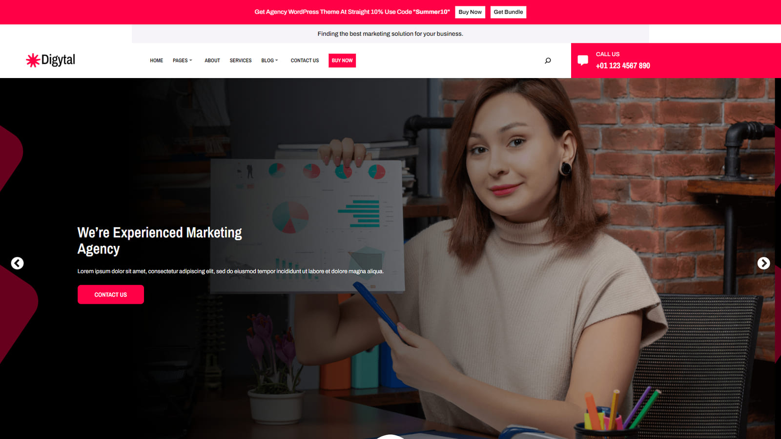 Cuplikan FSE Agency, tema WordPress yang sepenuhnya dapat disesuaikan dengan bagian penggeser dan galeri terintegrasi.