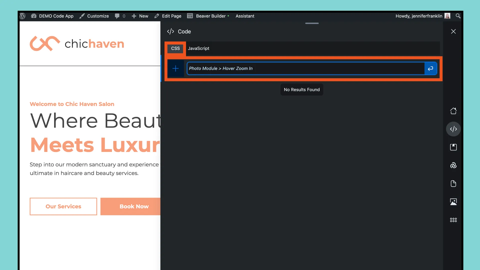 Créez un extrait de code CSS à l'aide de l'application Assistant Code.