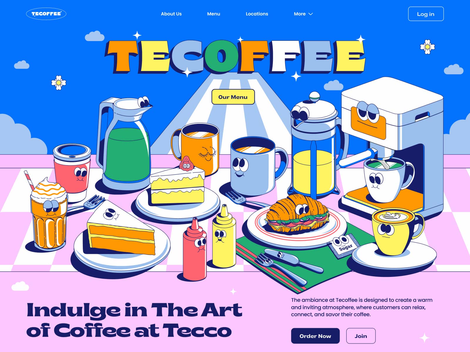 Um exemplo de web design retrô por Annisa Puspasari (de Gintera) no Dribbble
