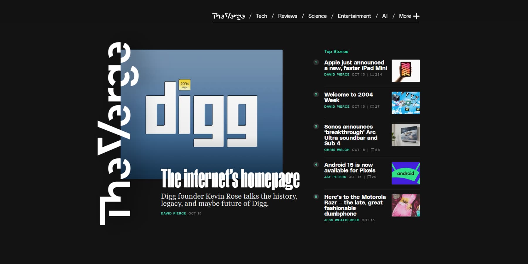 Um exemplo de tipografia Bold/Kinetic do The Verge