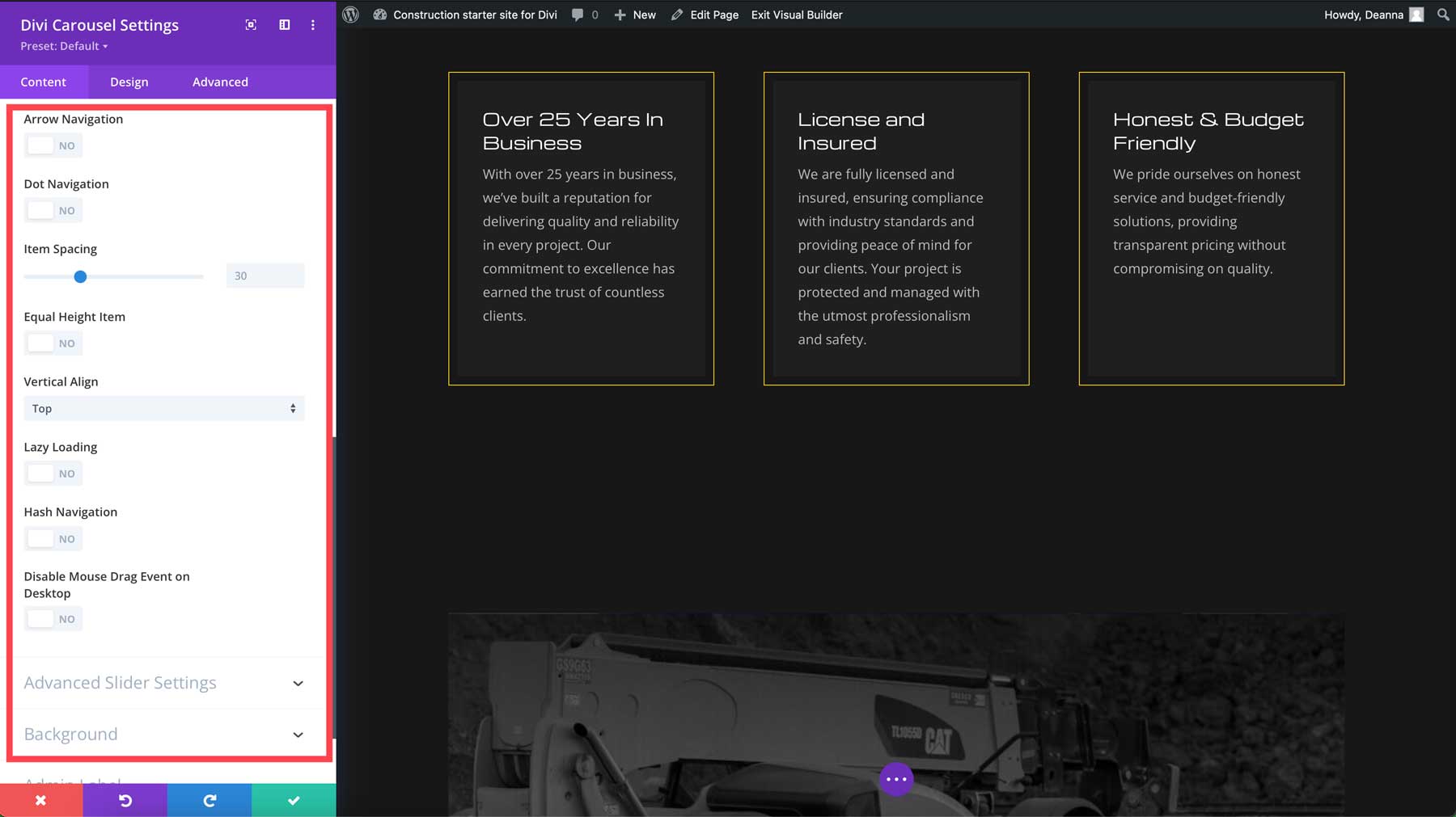 Pengaturan konten Divi Carousel Module 2.0