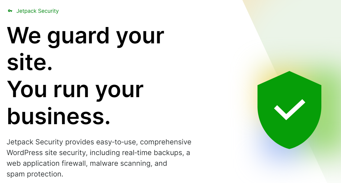 Page Web du plug-in Jetpack Security avec titre, paragraphe et icône de bouclier.