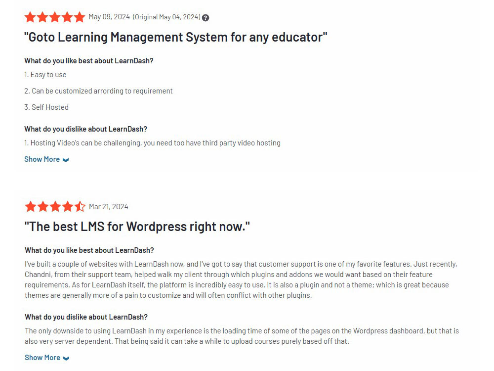 G2 Web Sitesindeki LearnDash Kullanıcı Görüşleri