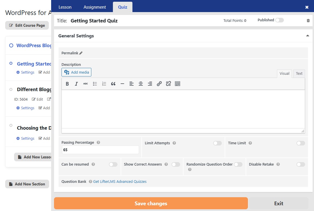 LifterLMS Sınav Oluşturucu