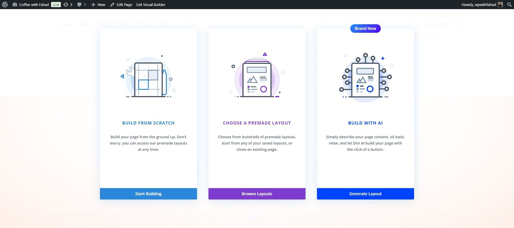 options de création de sites Web Divi
