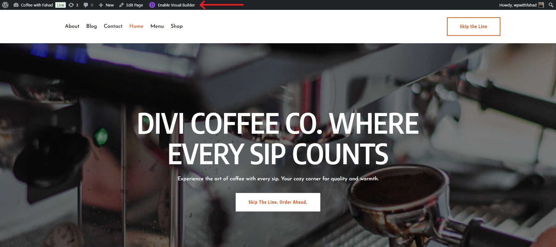 divi activer le constructeur visuel