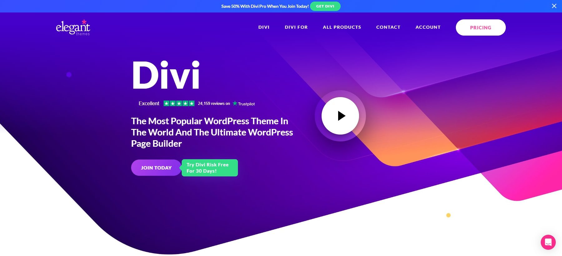 page d'accueil de Divi